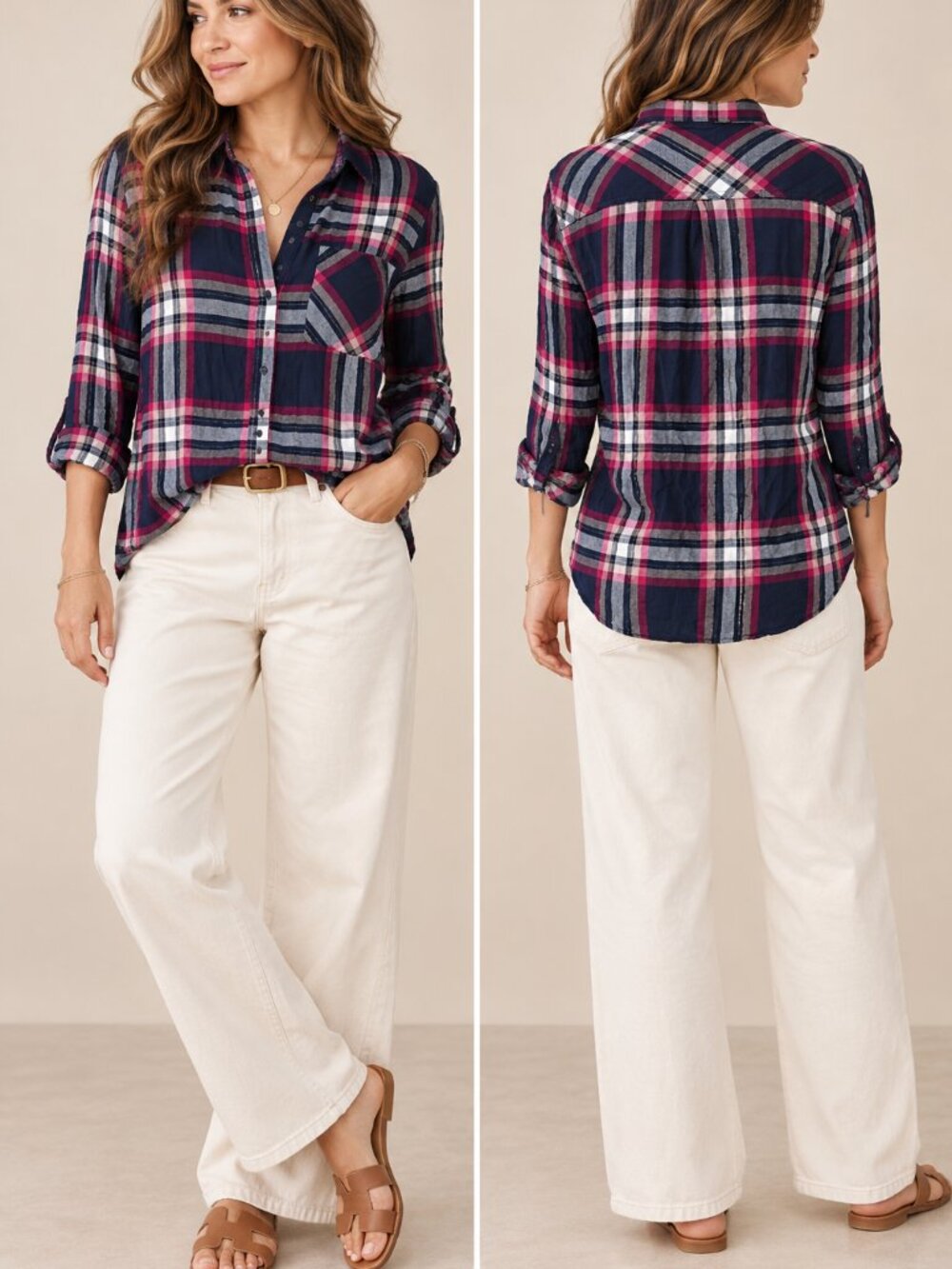 Rails Hunter Navy Pink Plaid Metallic Button Down Shirt Size M